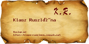 Klasz Ruszlána névjegykártya